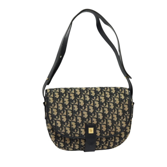 Christian Dior Trotter Canvas Shoulder Bag Navy Gold Auth BD2178