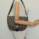 Christian Dior Trotter Canvas Shoulder Bag Navy Gold Auth BD2178-21