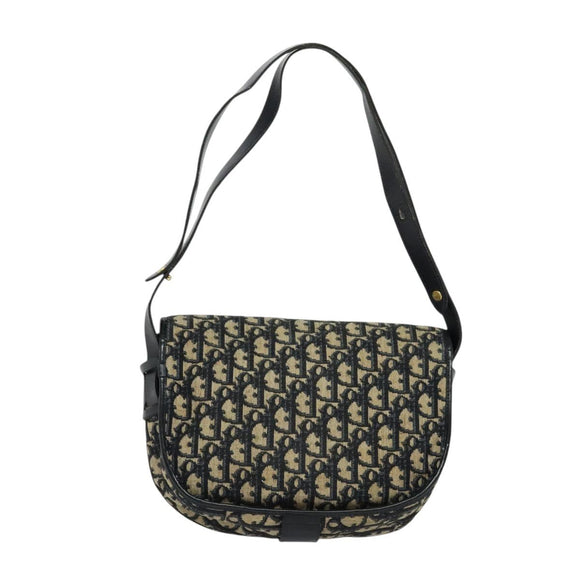 Christian Dior Trotter Canvas Shoulder Bag Navy Gold Auth BD2178