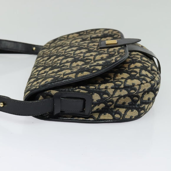 Christian Dior Trotter Canvas Shoulder Bag Navy Gold Auth BD2178