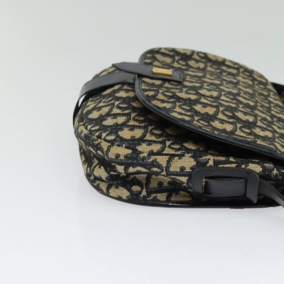 Christian Dior Trotter Canvas Shoulder Bag Navy Gold Auth BD2178