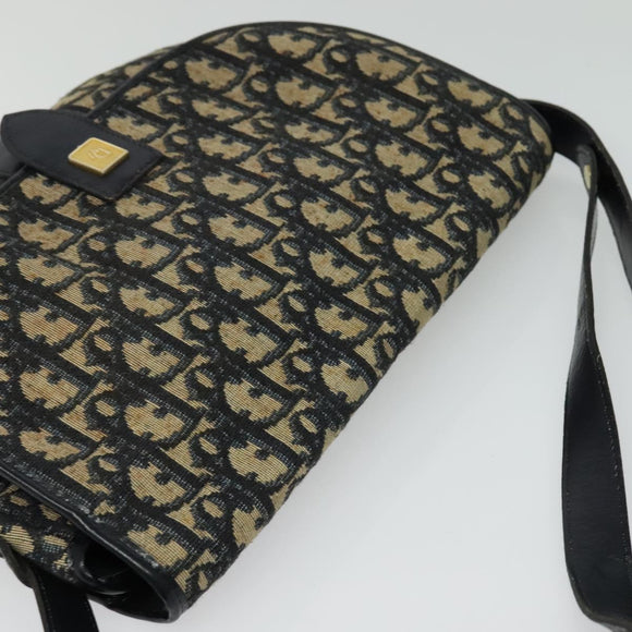 Christian Dior Trotter Canvas Shoulder Bag Navy Gold Auth BD2178