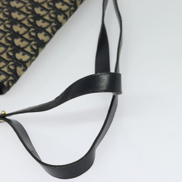 Christian Dior Trotter Canvas Shoulder Bag Navy Gold Auth BD2178