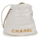 CHANEL Bicolore Chain Chanel 22 Mini Bag Lamb Skin 2way White CC Auth BD2189M-1