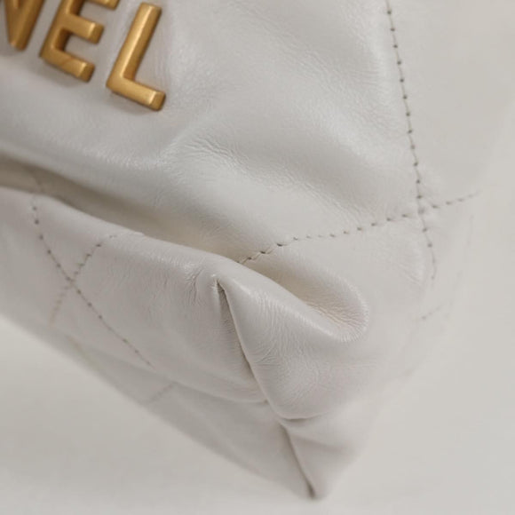 CHANEL Bicolore Chain Chanel 22 Mini Bag Lamb Skin 2way White CC Auth BD2189M