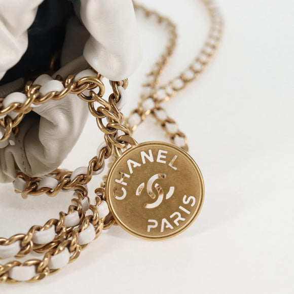 CHANEL Bicolore Chain Chanel 22 Mini Bag Lamb Skin 2way White CC Auth BD2189M