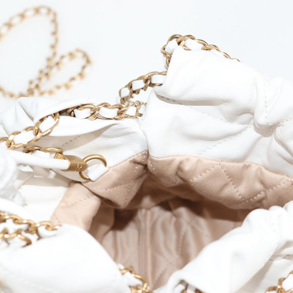 CHANEL Bicolore Chain Chanel 22 Mini Bag Lamb Skin 2way White CC Auth BD2189M