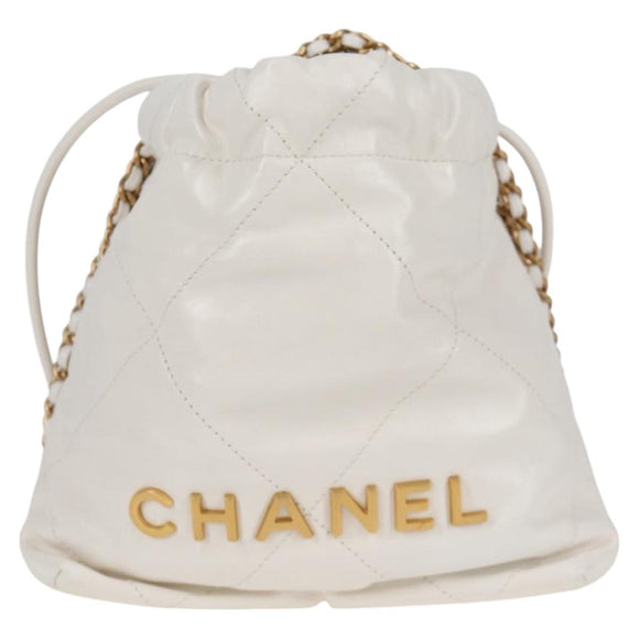 CHANEL Bicolore Chain Chanel 22 Mini Bag Lamb Skin 2way White CC Auth BD2189M