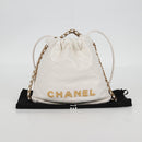 CHANEL Bicolore Chain Chanel 22 Mini Bag Lamb Skin 2way White CC Auth BD2189M-12