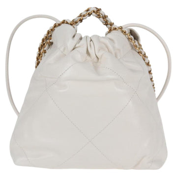 CHANEL Bicolore Chain Chanel 22 Mini Bag Lamb Skin 2way White CC Auth BD2189M - 0