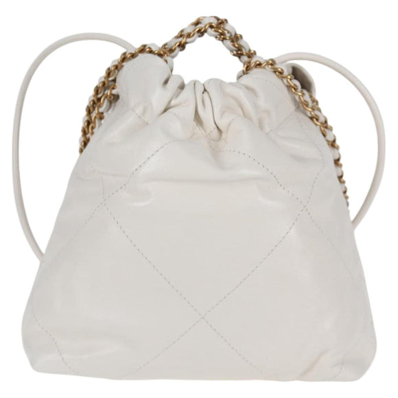 CHANEL Bicolore Chain Chanel 22 Mini Bag Lamb Skin 2way White CC Auth BD2189M