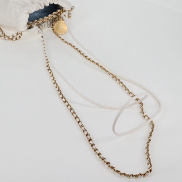 CHANEL Bicolore Chain Chanel 22 Mini Bag Lamb Skin 2way White CC Auth BD2189M
