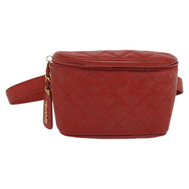 CHANEL Matelasse Waist bag Caviar Skin Red Gold CC Auth BD2190