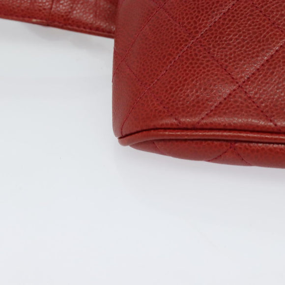 CHANEL Matelasse Waist bag Caviar Skin Red Gold CC Auth BD2190