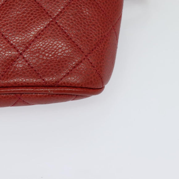 CHANEL Matelasse Waist bag Caviar Skin Red Gold CC Auth BD2190