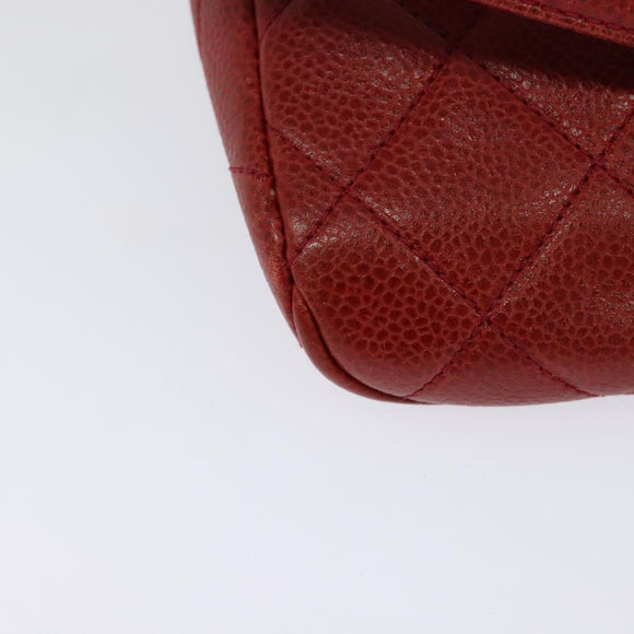 CHANEL Matelasse Waist bag Caviar Skin Red Gold CC Auth BD2190