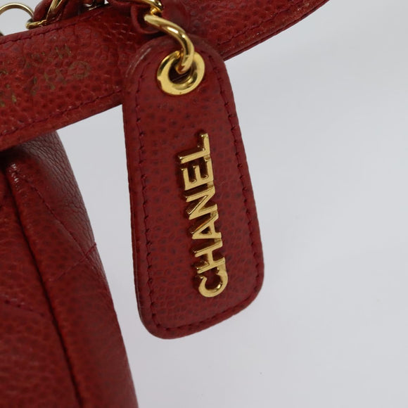 CHANEL Matelasse Waist bag Caviar Skin Red Gold CC Auth BD2190