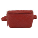 CHANEL Matelasse Waist bag Caviar Skin Red Gold CC Auth BD2190-13