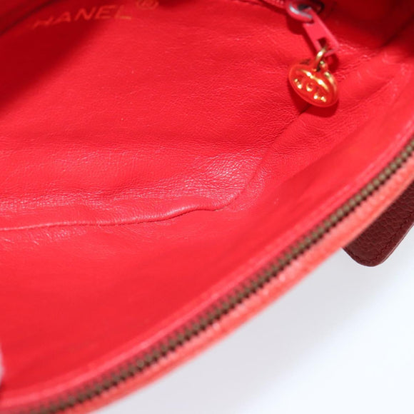 CHANEL Matelasse Waist bag Caviar Skin Red Gold CC Auth BD2190