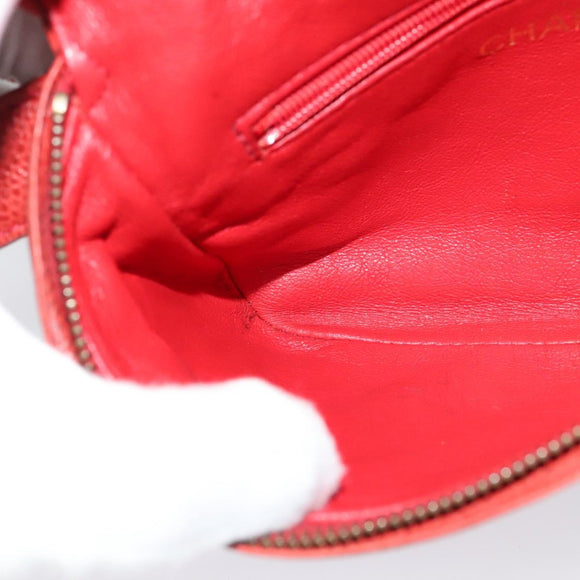 CHANEL Matelasse Waist bag Caviar Skin Red Gold CC Auth BD2190