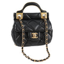 CHANEL Matelasse Chain Pouch Shoulder Bag Lamb Skin Black Gold CC Auth BD2191M-1