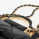 CHANEL Matelasse Chain Pouch Shoulder Bag Lamb Skin Black Gold CC Auth BD2191M-10