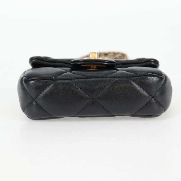 CHANEL Matelasse Chain Pouch Shoulder Bag Lamb Skin Black Gold CC Auth BD2191M