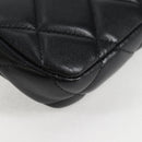 CHANEL Matelasse Chain Pouch Shoulder Bag Lamb Skin Black Gold CC Auth BD2191M-14