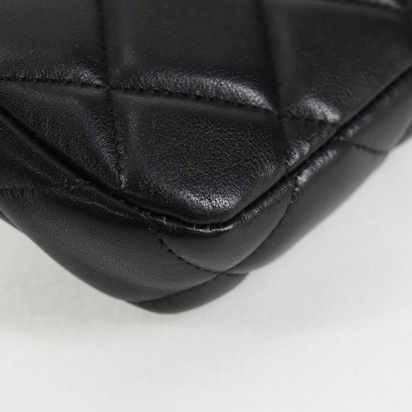 CHANEL Matelasse Chain Pouch Shoulder Bag Lamb Skin Black Gold CC Auth BD2191M