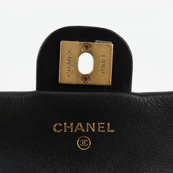 CHANEL Matelasse Chain Pouch Shoulder Bag Lamb Skin Black Gold CC Auth BD2191M