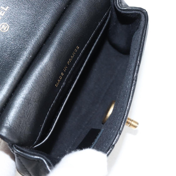 CHANEL Matelasse Chain Pouch Shoulder Bag Lamb Skin Black Gold CC Auth BD2191M