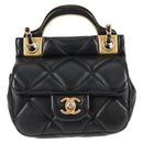 CHANEL Matelasse Chain Pouch Shoulder Bag Lamb Skin Black Gold CC Auth BD2191M-2