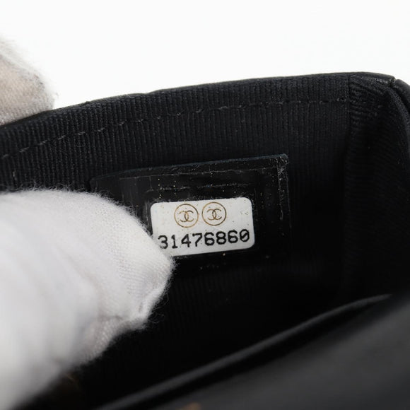 CHANEL Matelasse Chain Pouch Shoulder Bag Lamb Skin Black Gold CC Auth BD2191M