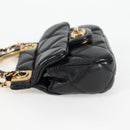 CHANEL Matelasse Chain Pouch Shoulder Bag Lamb Skin Black Gold CC Auth BD2191M-4
