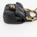 CHANEL Matelasse Chain Pouch Shoulder Bag Lamb Skin Black Gold CC Auth BD2191M-5