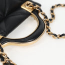 CHANEL Matelasse Chain Pouch Shoulder Bag Lamb Skin Black Gold CC Auth BD2191M-9