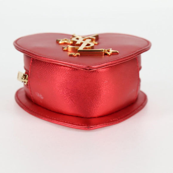 SAINT LAURENT Chain Shoulder Bag Leather Red Gold Auth BD2192M