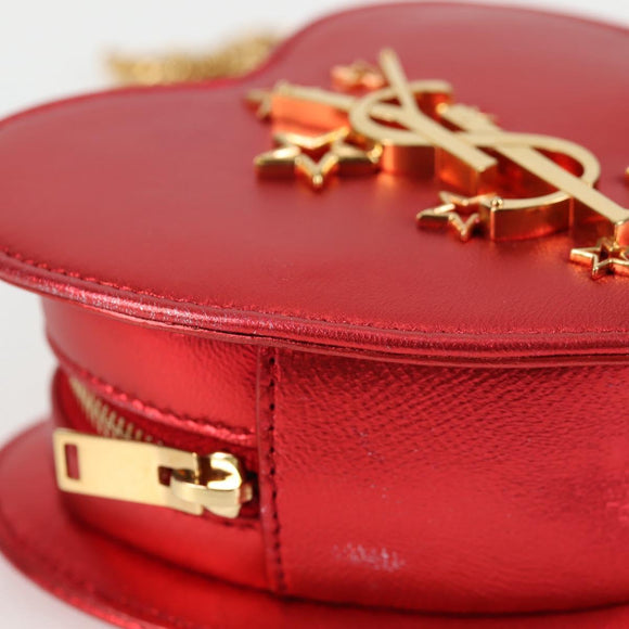 SAINT LAURENT Chain Shoulder Bag Leather Red Gold Auth BD2192M