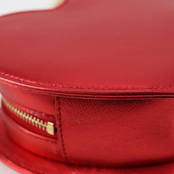 SAINT LAURENT Chain Shoulder Bag Leather Red Gold Auth BD2192M