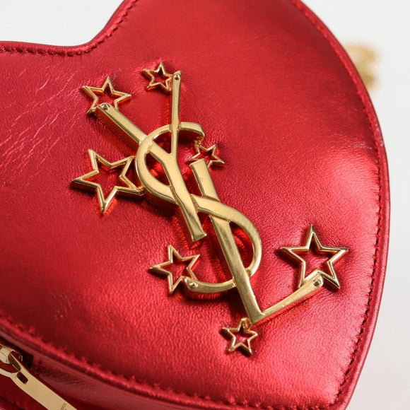 SAINT LAURENT Chain Shoulder Bag Leather Red Gold Auth BD2192M