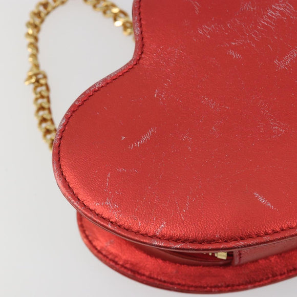 SAINT LAURENT Chain Shoulder Bag Leather Red Gold Auth BD2192M