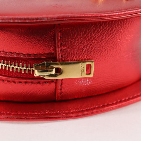 SAINT LAURENT Chain Shoulder Bag Leather Red Gold Auth BD2192M