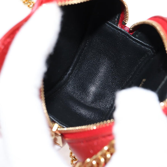 SAINT LAURENT Chain Shoulder Bag Leather Red Gold Auth BD2192M