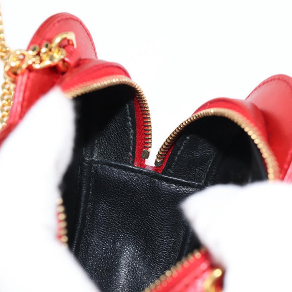 SAINT LAURENT Chain Shoulder Bag Leather Red Gold Auth BD2192M