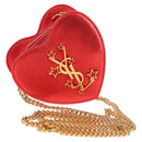 SAINT LAURENT Chain Shoulder Bag Leather Red Gold Auth BD2192M-1