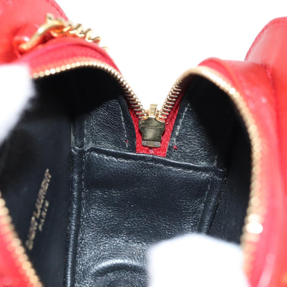 SAINT LAURENT Chain Shoulder Bag Leather Red Gold Auth BD2192M