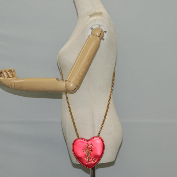 SAINT LAURENT Chain Shoulder Bag Leather Red Gold Auth BD2192M