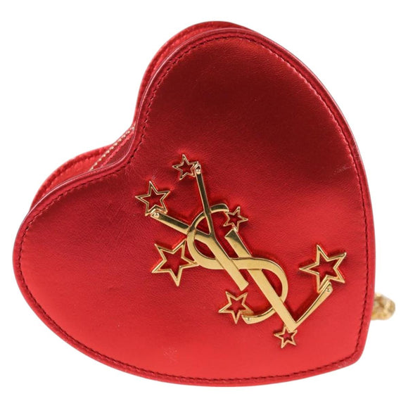 SAINT LAURENT Chain Shoulder Bag Leather Red Gold Auth BD2192M