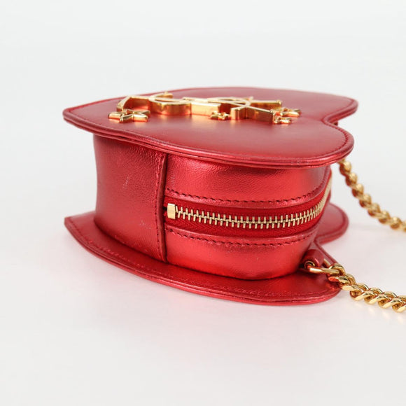 SAINT LAURENT Chain Shoulder Bag Leather Red Gold Auth BD2192M