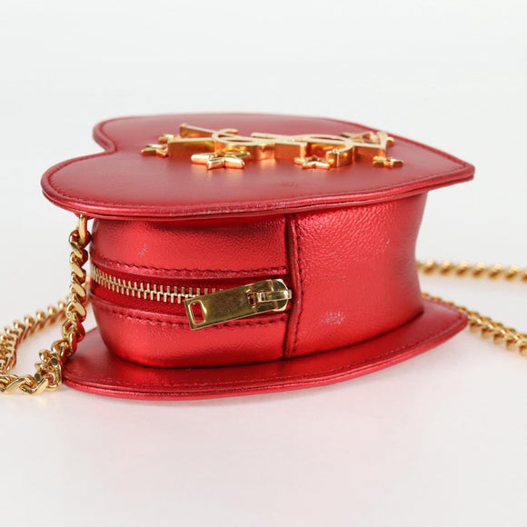 SAINT LAURENT Chain Shoulder Bag Leather Red Gold Auth BD2192M